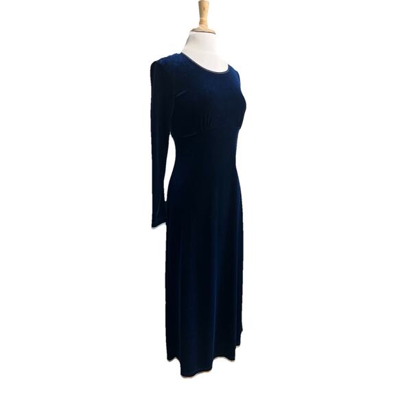 Vtg 90s MY MICHELLE Whimsical Blue Velvet Long Sleeve Maxi Dress size Medium - Picture 2 of 7